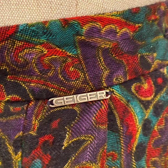 Geiger  Vintage Womens 2 Pc Set Shirt & Skirt  / Green Red   Purple Print / 38 - Picture 4 of 16